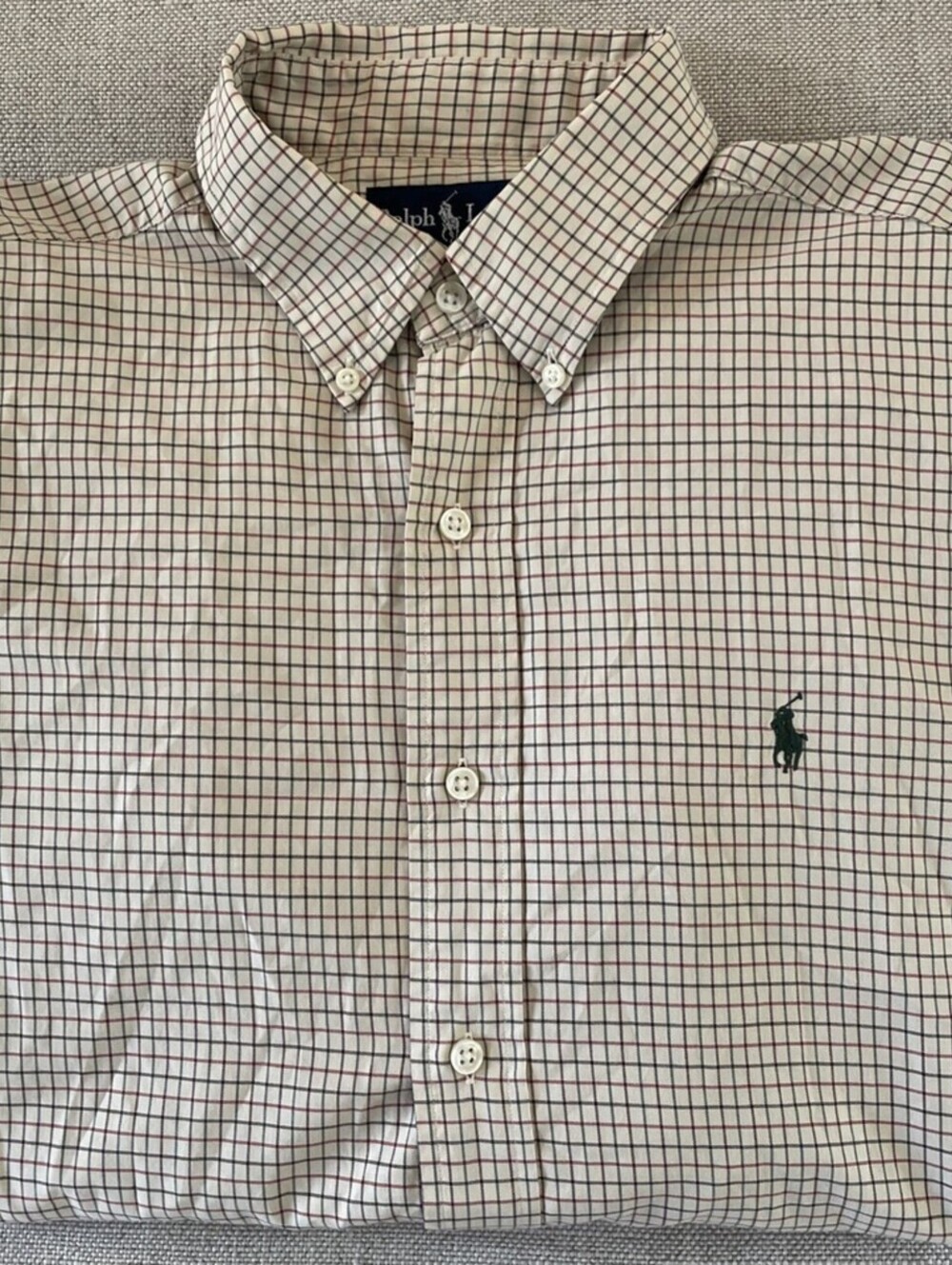 Polo Ralph Lauren Dress Shirt Beige Check Collared L